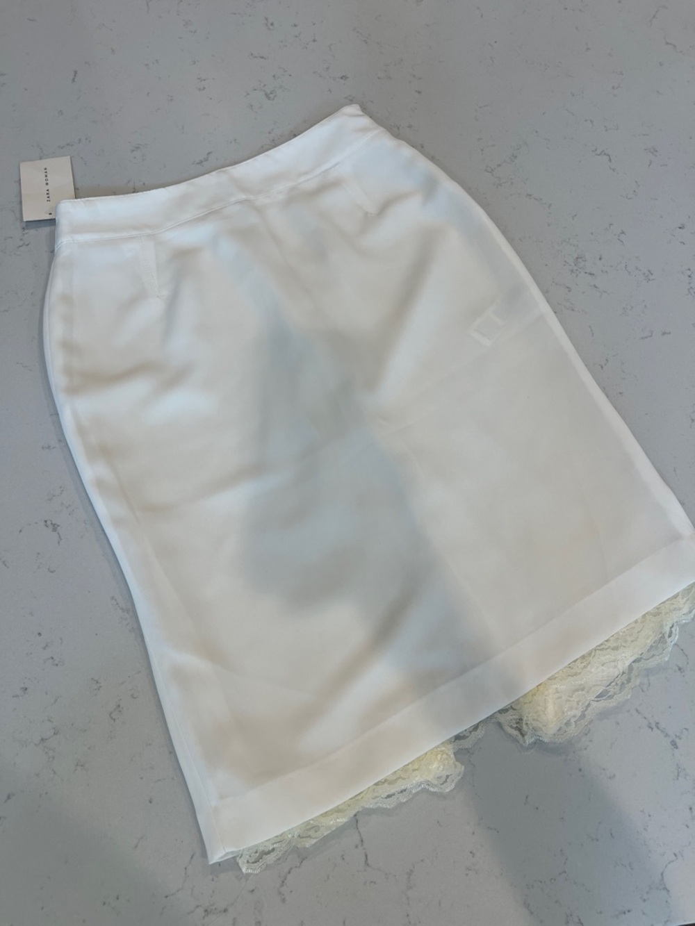 Zara White Lace-Hem Pencil Skirt